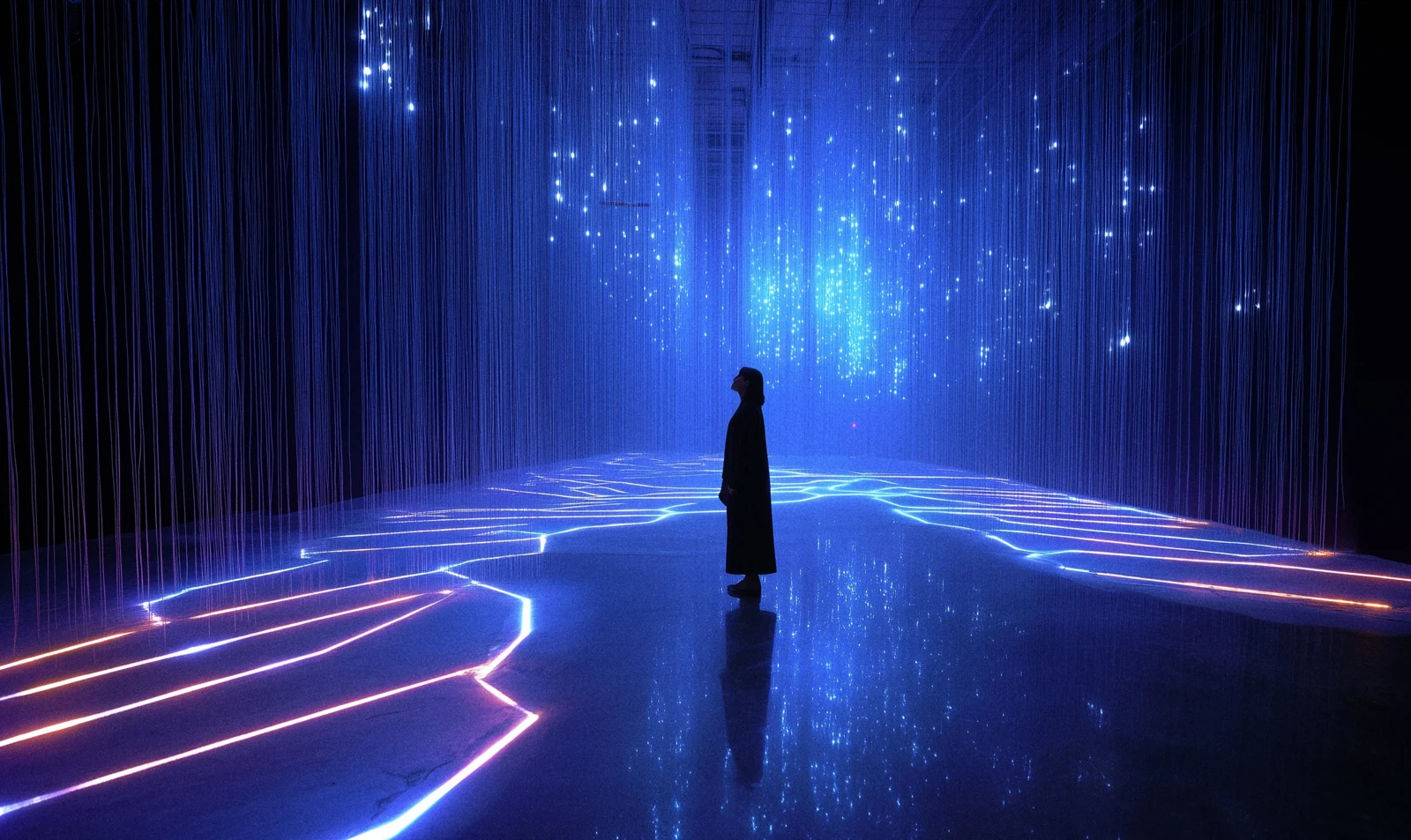 An immersive blue light installation pictured on the official GIOLABS website