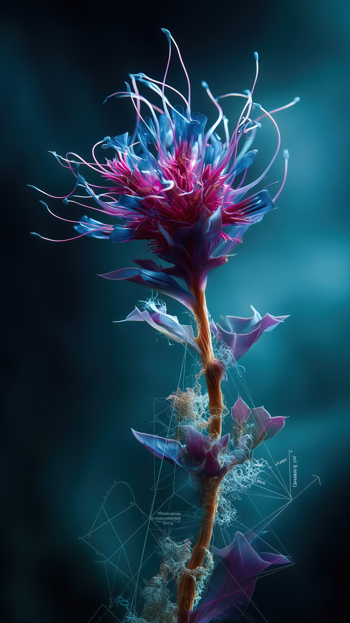 Biome Lumina #741 by Refik Anadol, a blue and pink botanical form